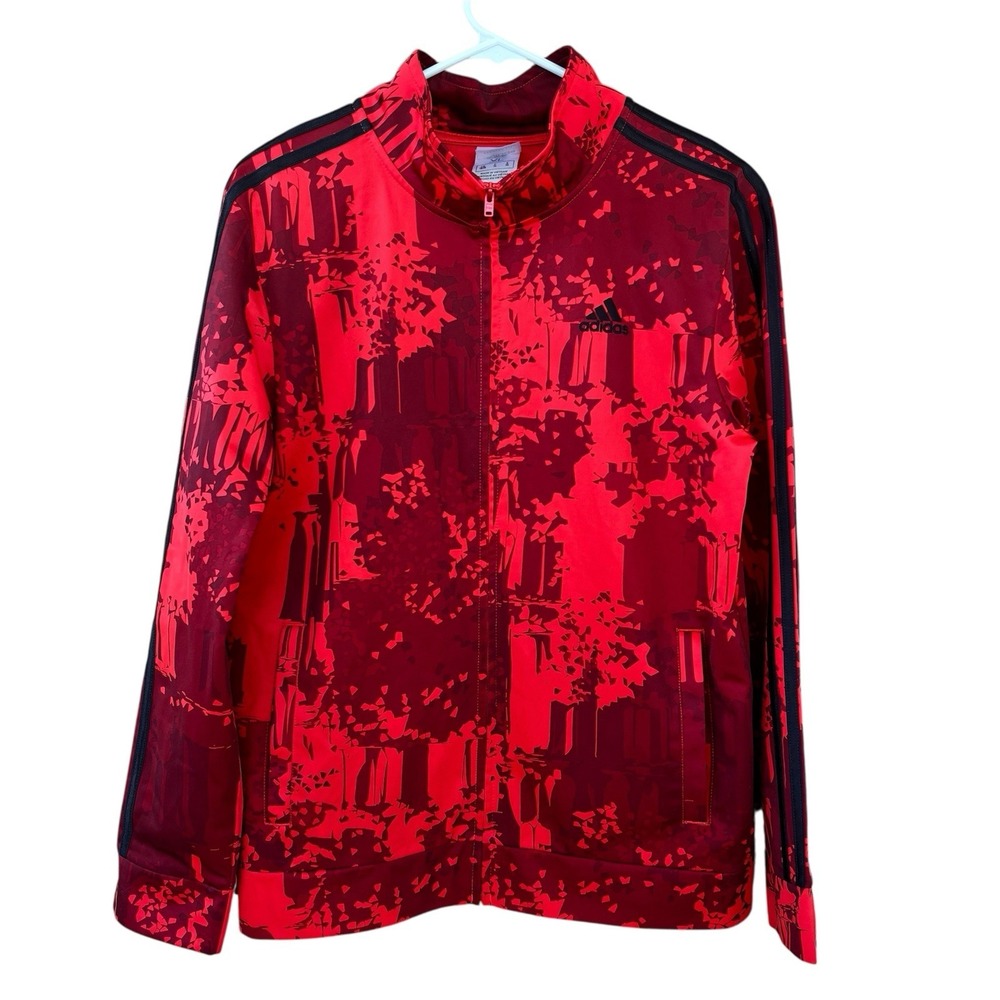 Adidas Youth Boys Track Jacket Red Black‎ Size XL (18/20) Logo Full Zip